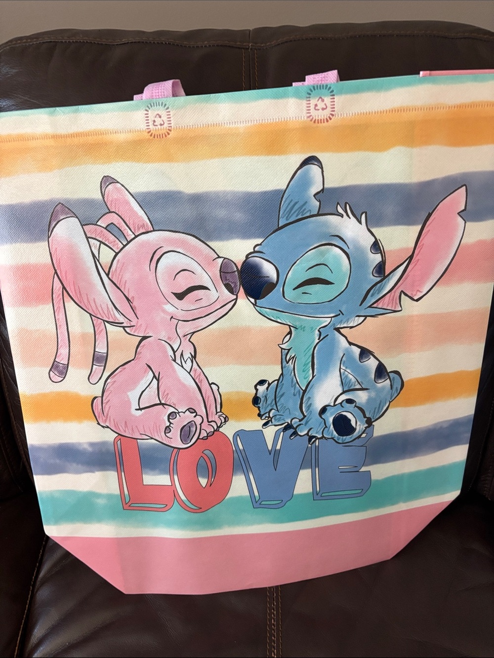 Cute Pink & Blue 'Love' Cartoon Tote Bag